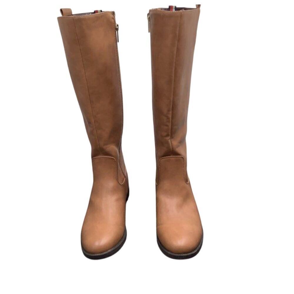 Tommy Hilfiger Tall Knee High Riding Boots Cognac Brown Women's Size 7.5